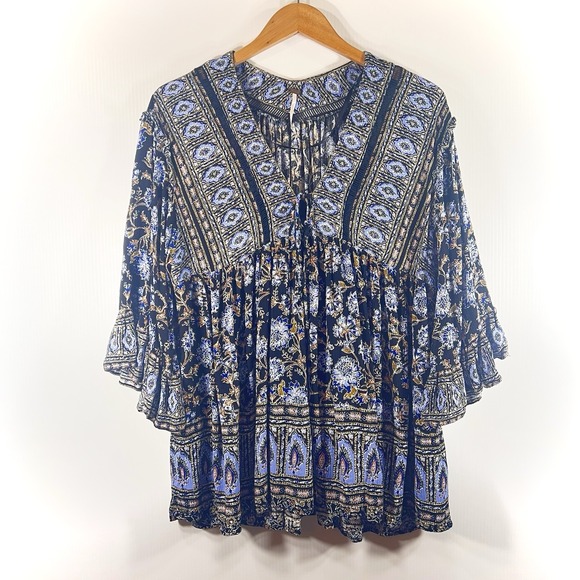 Free People Tops - Free People Moonlight Dance Tunic Top Floral Boho Oversized Babydoll Pockets S